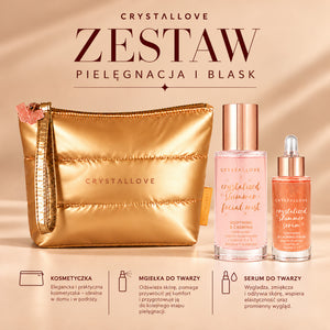 Zestaw na prezent w kosmetyczne - serum do twarzy z kwarcem różowym i mgiełka do twarzy | CRYSTALLOVE