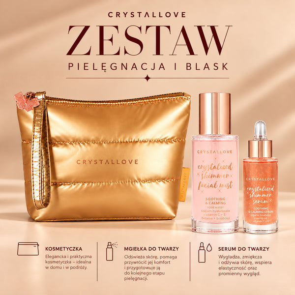 Zestaw na prezent w kosmetyczne - serum do twarzy z kwarcem różowym i mgiełka do twarzy | CRYSTALLOVE