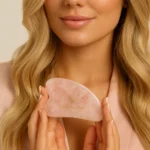 Płytka do masażu twarzy gua sha z kwarcu różowego marki CRYSTALLOVE