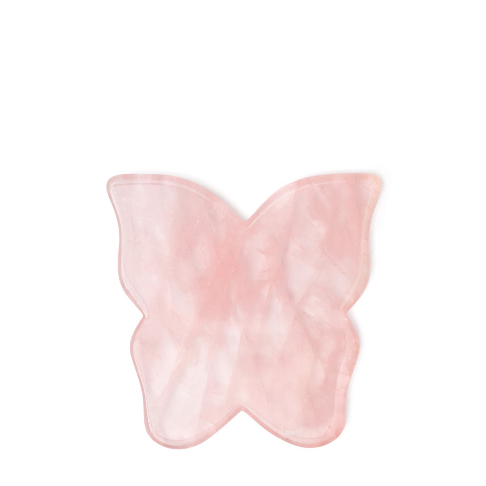crystallove plytka motylek do masazu twarzy guasha z kwarcu rozowego