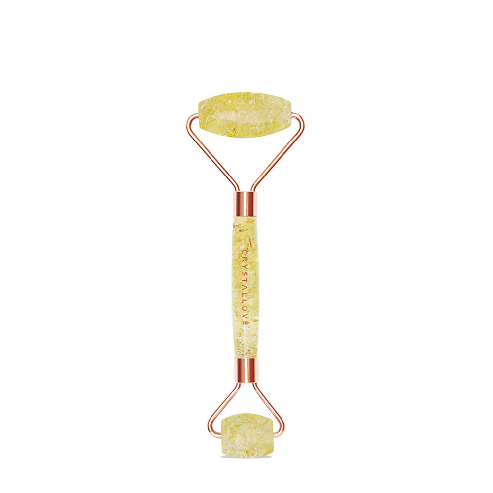crystallove - masazer do twarzy z bursztynu cytrynowego - citrine amber roller
