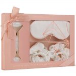 crystallove clear quartz home SPA set - roller z krysztalu gorskiego + opaska z jedwabiu + 4 gumki z jedwabiu