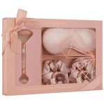 crystallove rose quartz home SPA set - roller z kwarcu + opaska z jedwabiu + 4 gumki z jedwabiu
