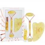 crystallove citrine amber beauty set roller do twarzy z bursztynu cytrynowego - plytka gua sha z bursztynu - buteleczka roll-on