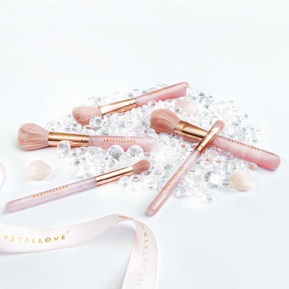 crystallove zestaw pędzli z kwarcu rózowego - rose quartz makeup brushes set