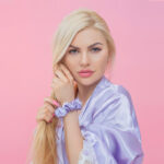 crystallove gumka do włosow z jedwabiu morwowego - liliowa fioletowa