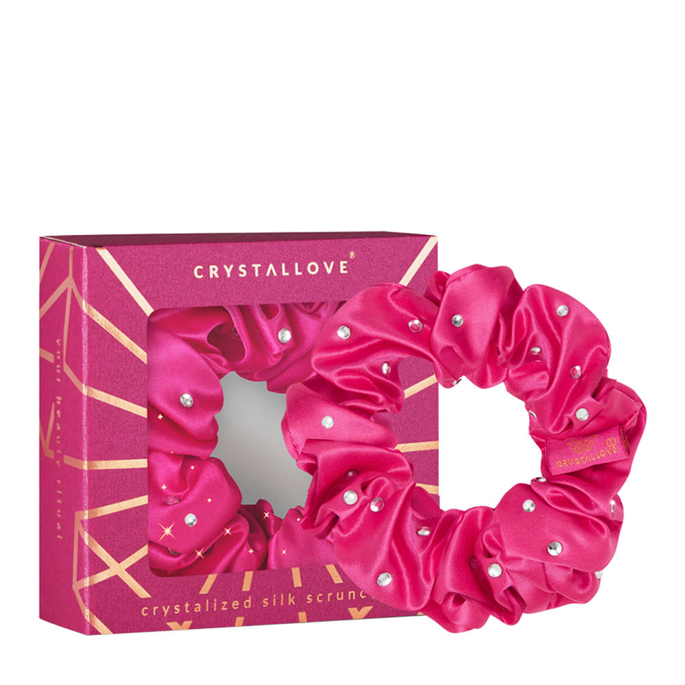 crystallove gumka do włosów z jedwabiu z kryształkami - hot pink