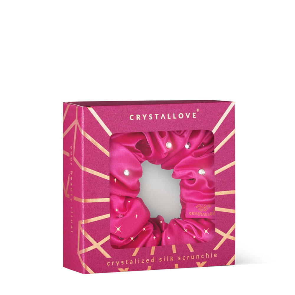 crystallove gumka do włosów z jedwabiu z kryształkami - jedwabna scrunchie różowa