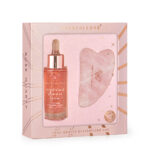 crystallove rose quartz crystalized set - serum do twarzy z kwarcem różowym i płytka do masażu gua sha z kwarcu różowego