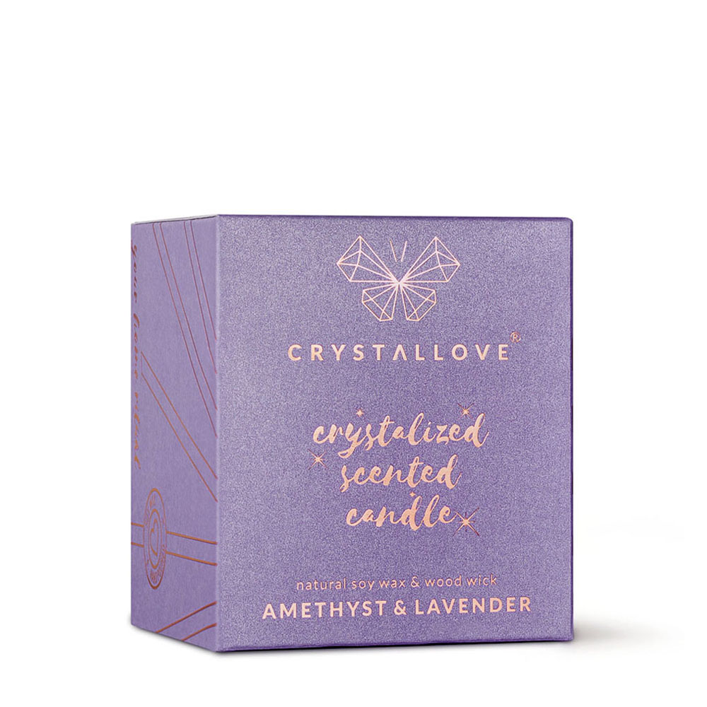 crystallove świeca sojowa z ametystem w pudełku i z pokrywką