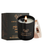 crystallove świeca sojowa z czarnym obsydianem i drewniany knot