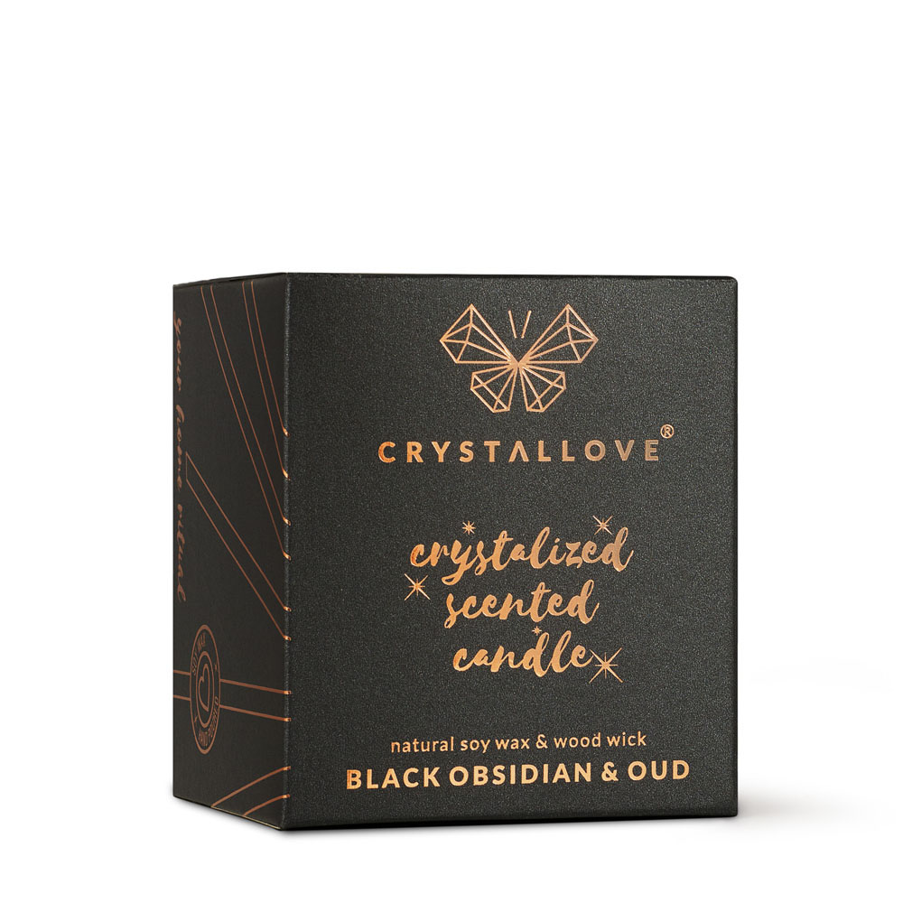 crystallove świeca sojowa z czarnym obsydianem w pudełku
