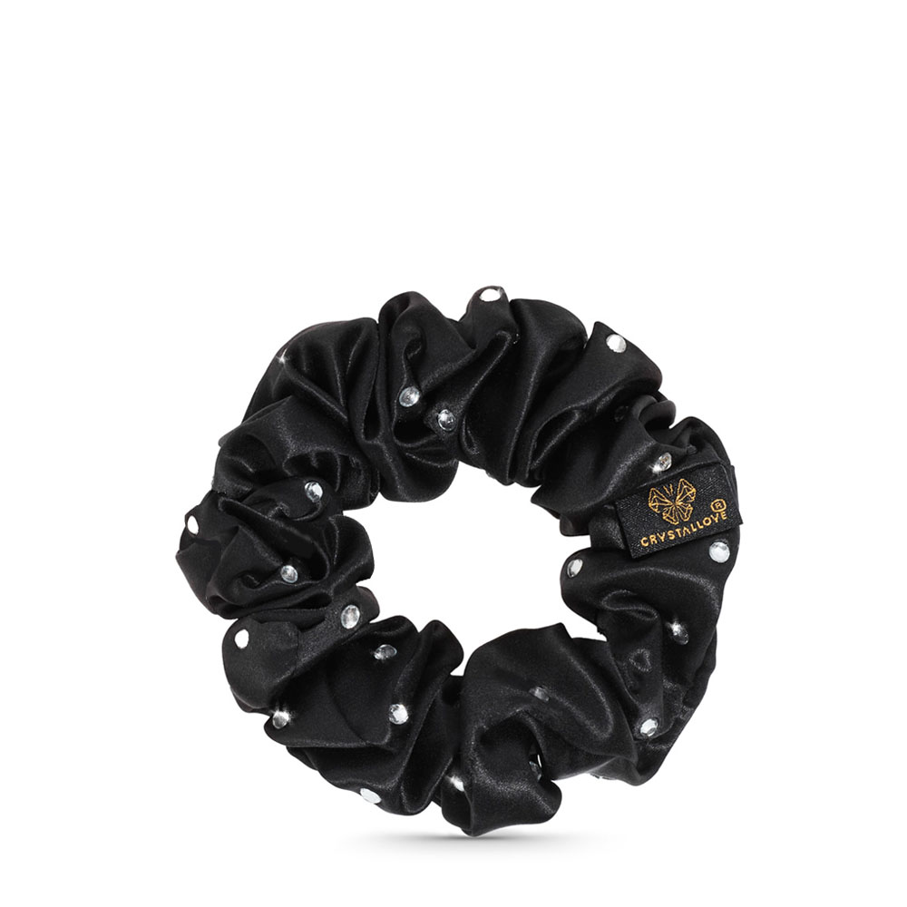 crystallove gumka do włosów z jedwabiu z kryształkami - gumka czarna
