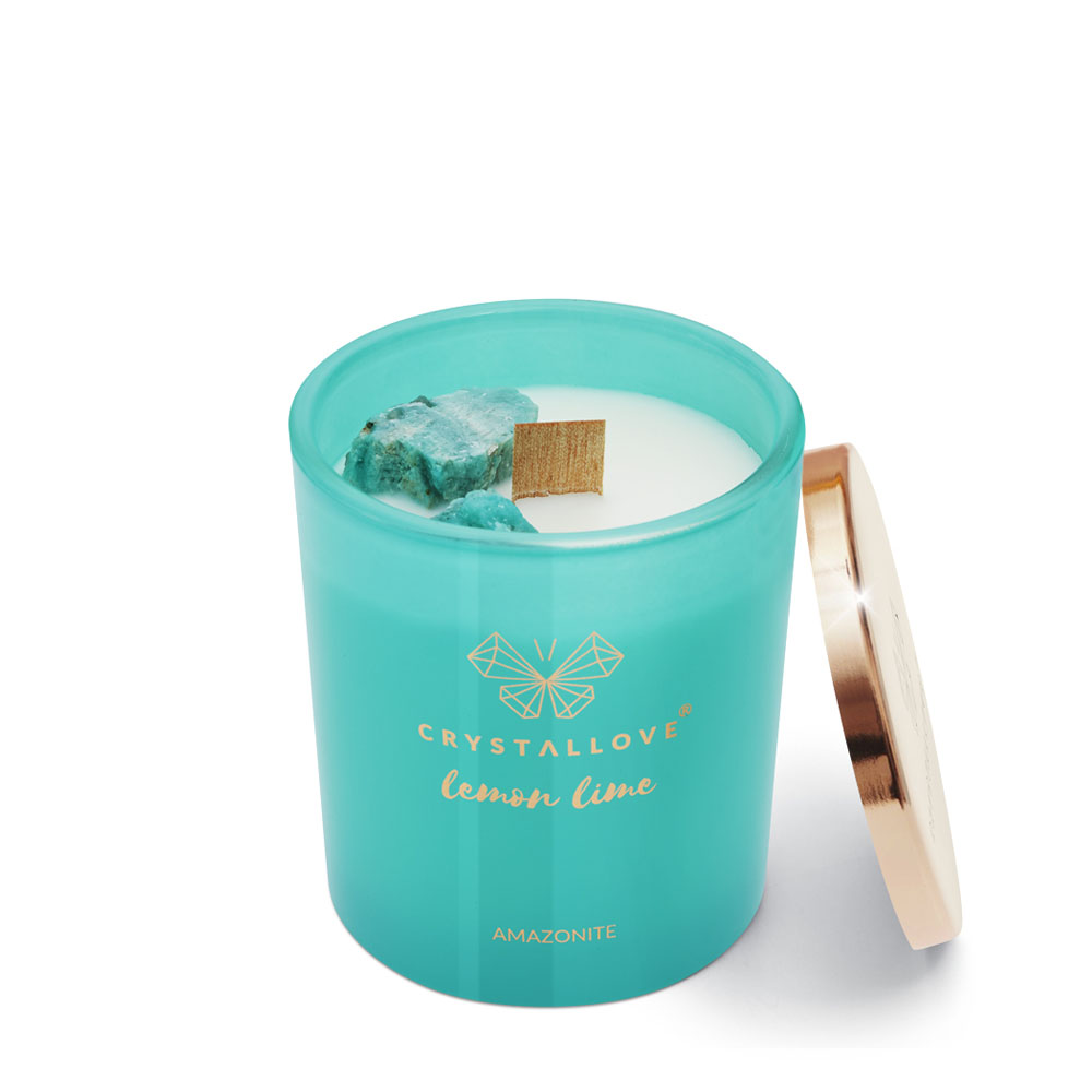 CRYSTALLOVE Świeca sojowa z amazonitem - lemon lime 400g - limited edition