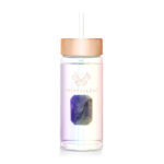crystallove szklana butelka na wodę z ametystem i słomką 400ml - hologram