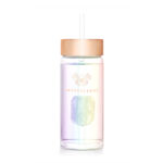 crystallove szklana butelka na wodę z kryształem górskim i słomką 400ml - hologram