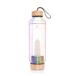 crystallove szklana butelka na wodę z kwarcem różowym hexagon hologram 650ml
