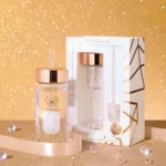 szklana butelka na wodę z kryształem górskim i słomką CRYSTALLOVE