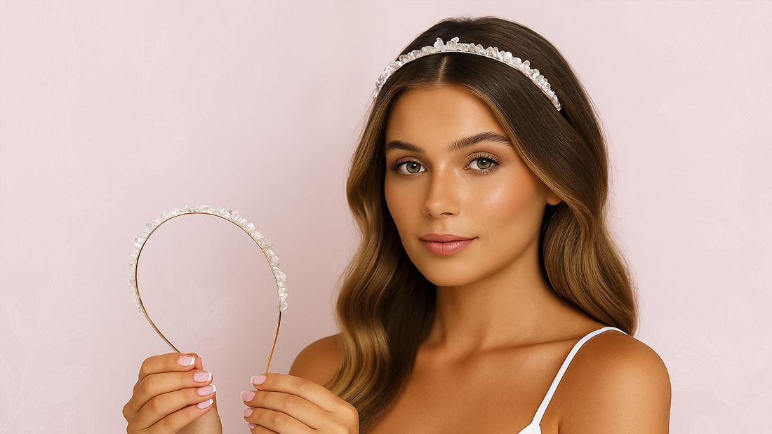 Elegancka opaska na włosy z kryształem górskim CRYSTALLOVE – stylowa biżuteria do włosów dla wyjątkowych kobiet