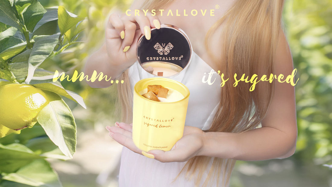 Świeca sojowa o zapachu Sugared Lemon z naturalnymi kryształami – CRYSTALLOVE