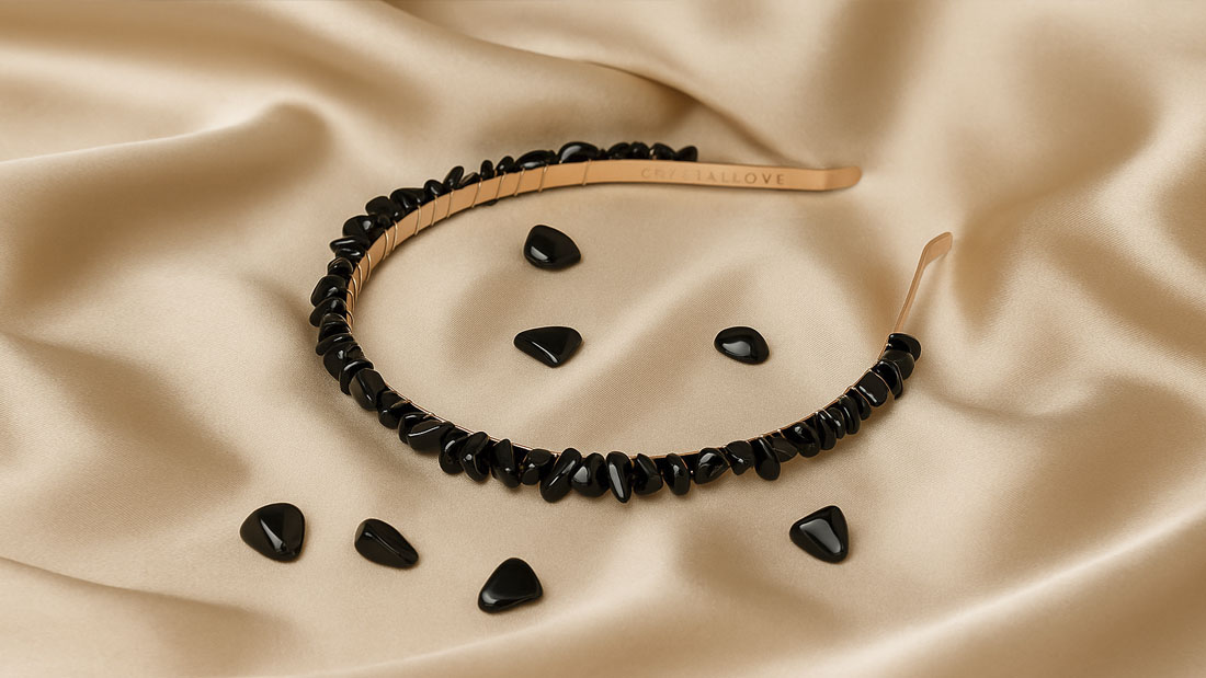Elegancka opaska CRYSTALLOVE z czarnym obsydianem – stylowa ozdoba do włosów