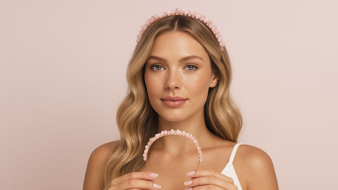 Elegancka opaska na włosy z kryształami kwarcu różowego – pomysł na prezent dla niej od CRYSTALLOVE