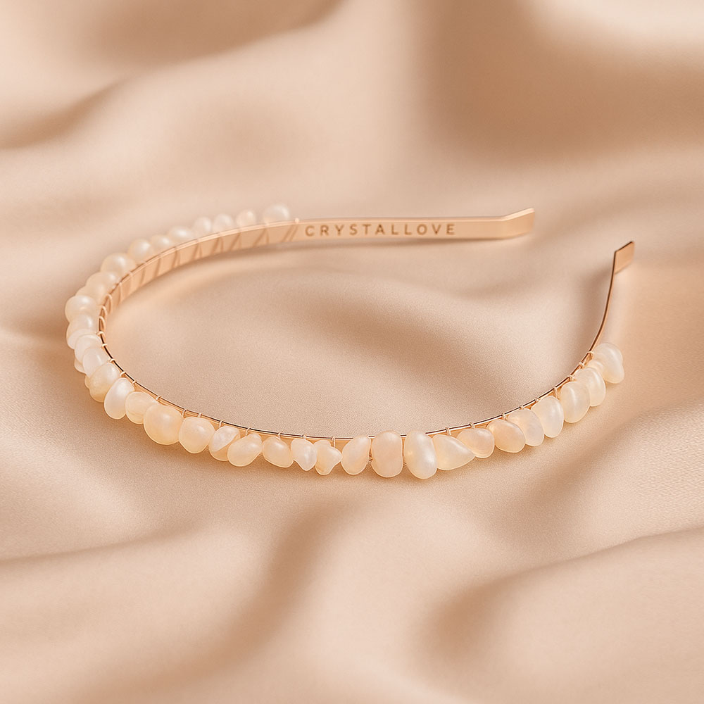 Elegancka opaska na włosy z naturalnym kamieniem księżycowym CRYSTALLOVE