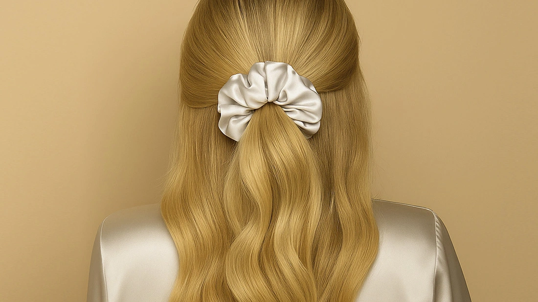 srebrna jedwabna gumka do włosów CRYSTALLOVE