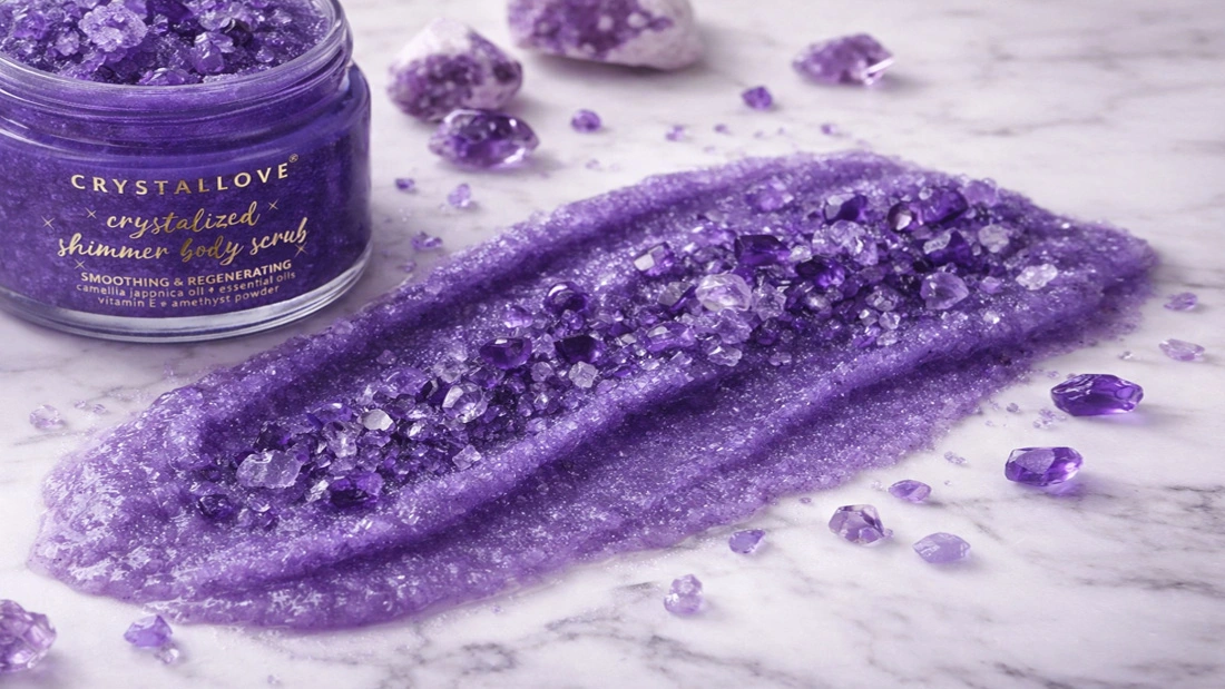 Peeling do ciała z ametystem CRYSTALLOVE – Amethyst Body Scrub z naturalnymi kryształami
