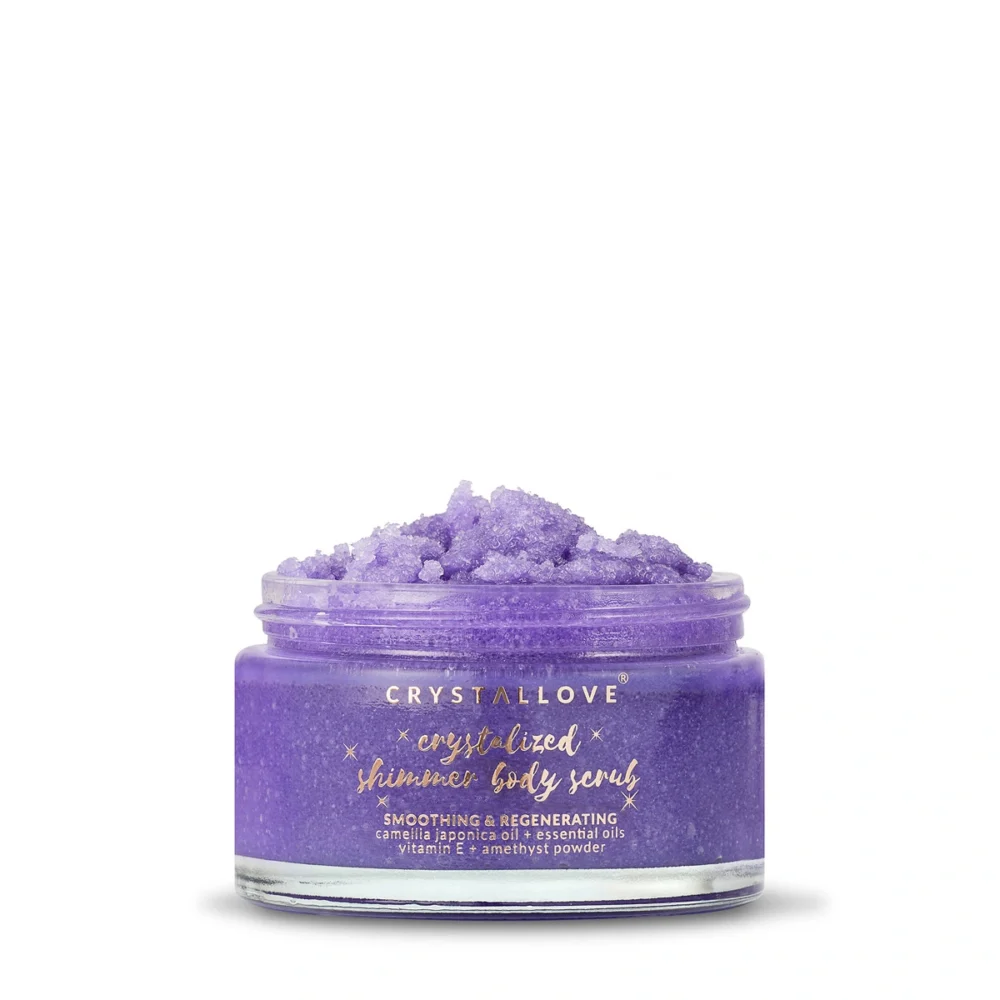 Peeling do ciała z ametystem i lawendą CRYSTALLOVE w szklanym słoiczku