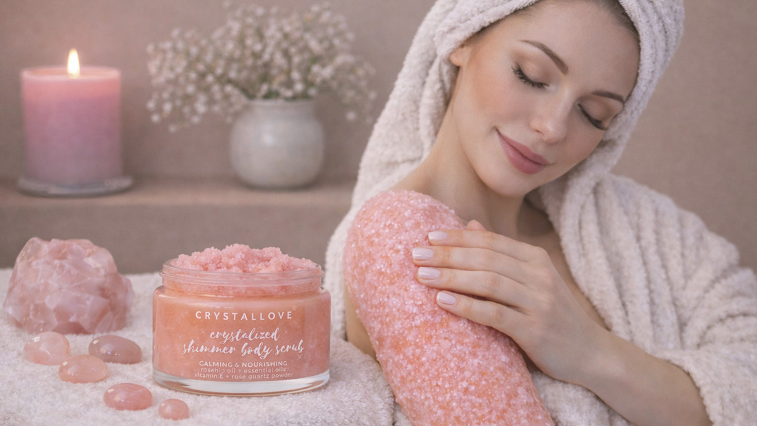 Różany peeling do ciała z kwarcem różowym CRYSTALLOVE – naturalna pielęgnacja z kryształami