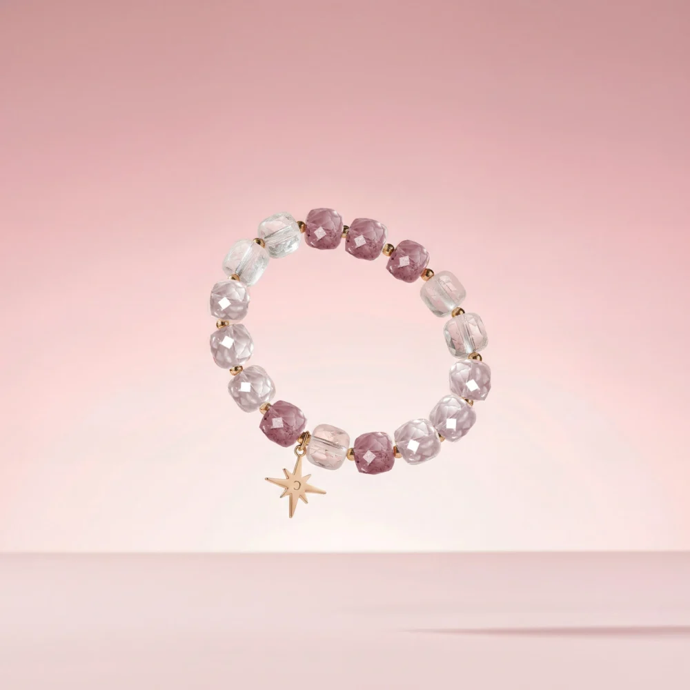 Bransoletka z kwarcem różowym i kryształem górskim CRYSTALLOVE – biżuteria z naturalnych kamieni