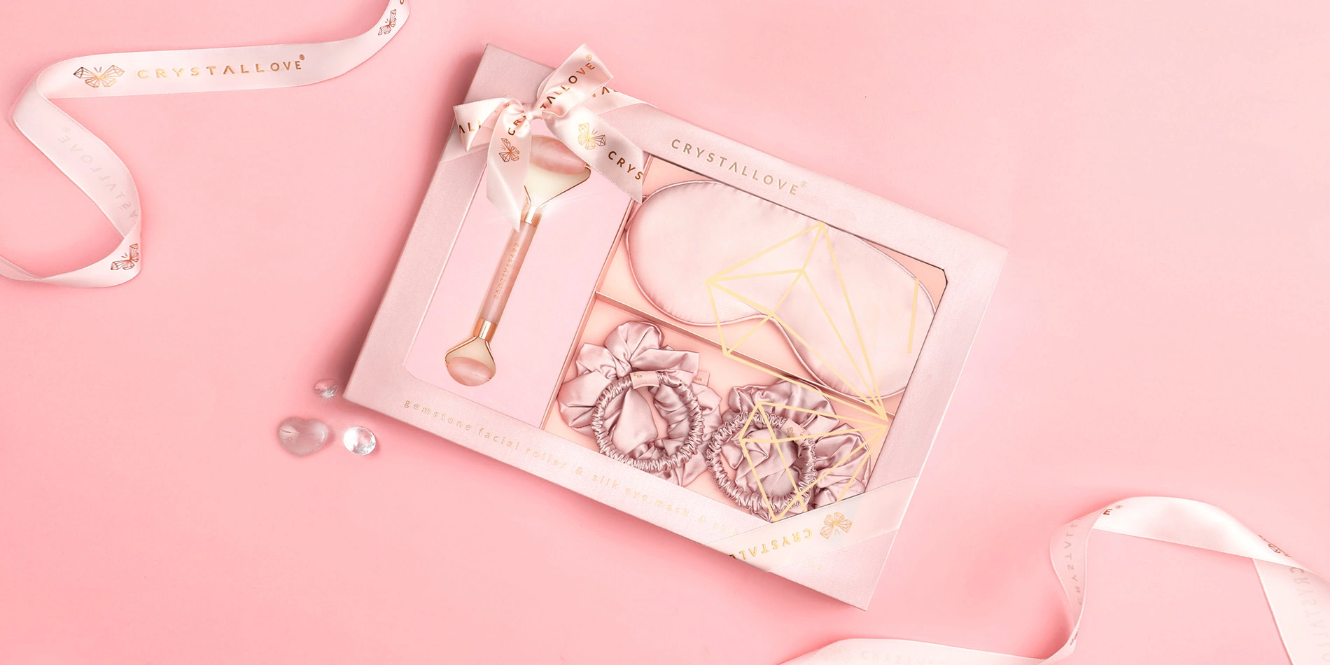 Rose Quartz Home Spa Set CRYSTALLOVE – walentynkowy zestaw prezentowy z kwarcem różowym dla niej